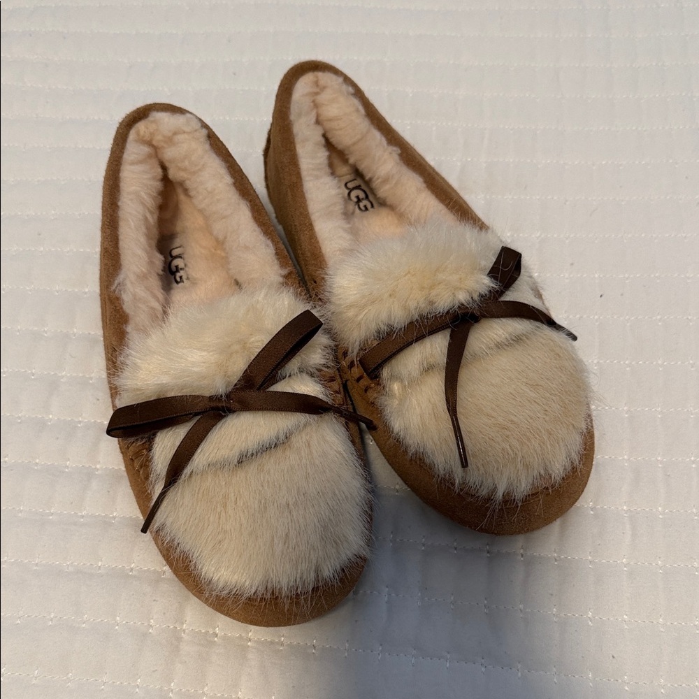 UGG Women's Brown and Cream Fur Slippers